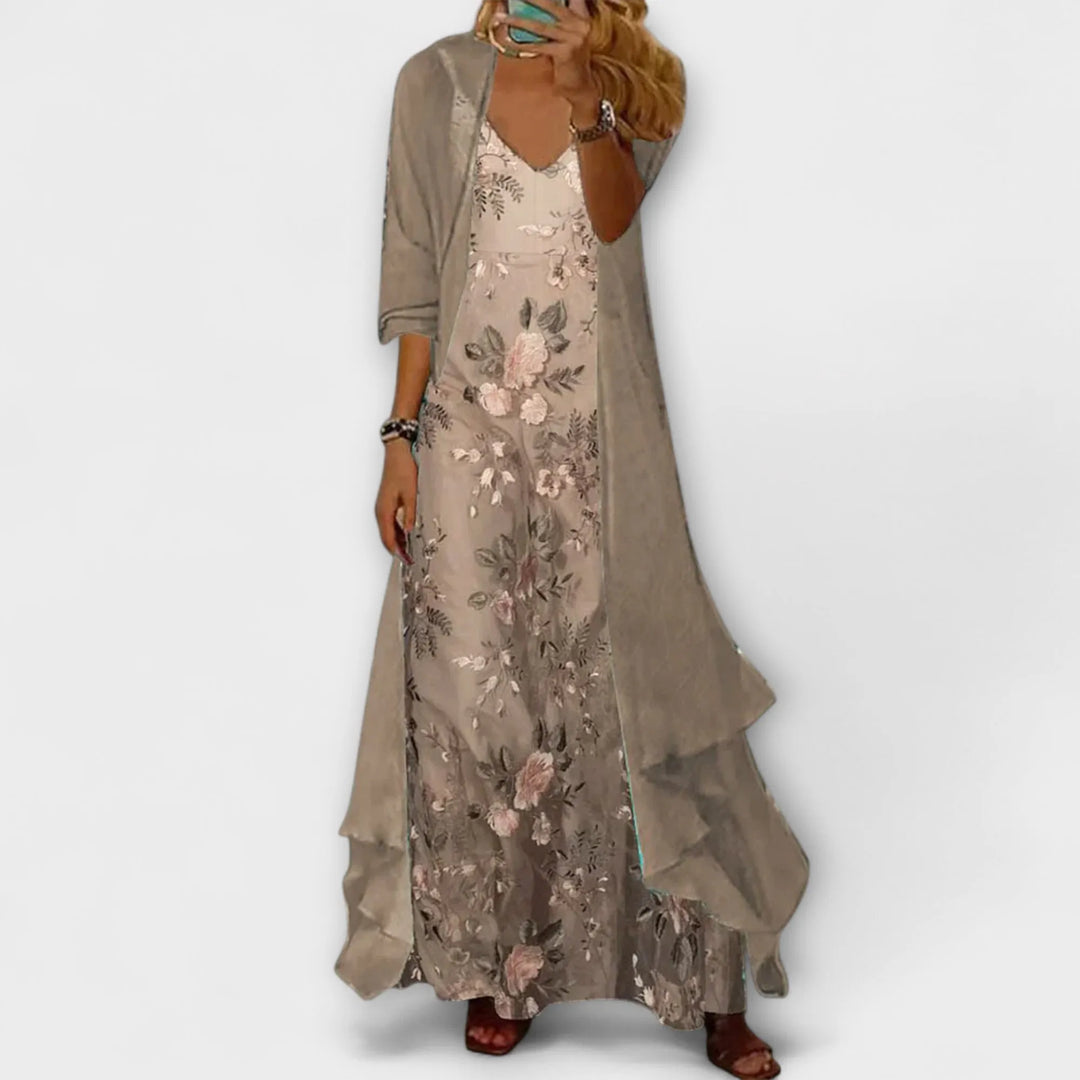 Elif Women's V-Neck Floral Maxi Dress Two-Piece Set