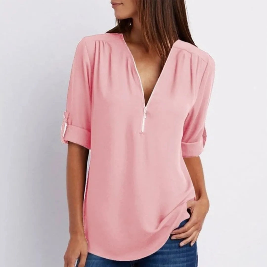 Ember Women's V-Neck Roll-Sleeve Blouse