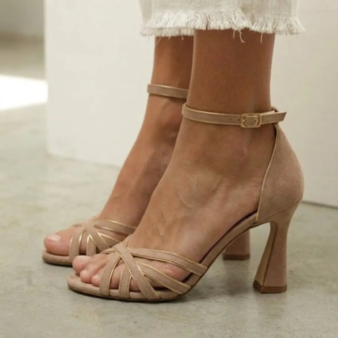 Emerald Women's Ankle Strap Peep Toe Block Heel Sandals