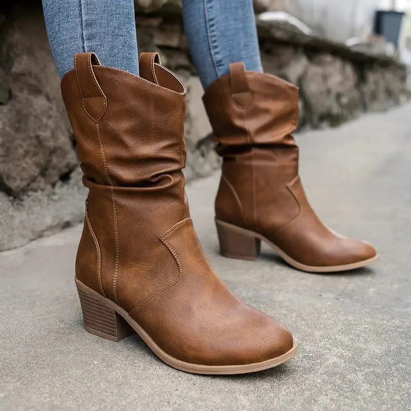 Ermengarde Women's Suede Block Heel Mid-Calf Boots