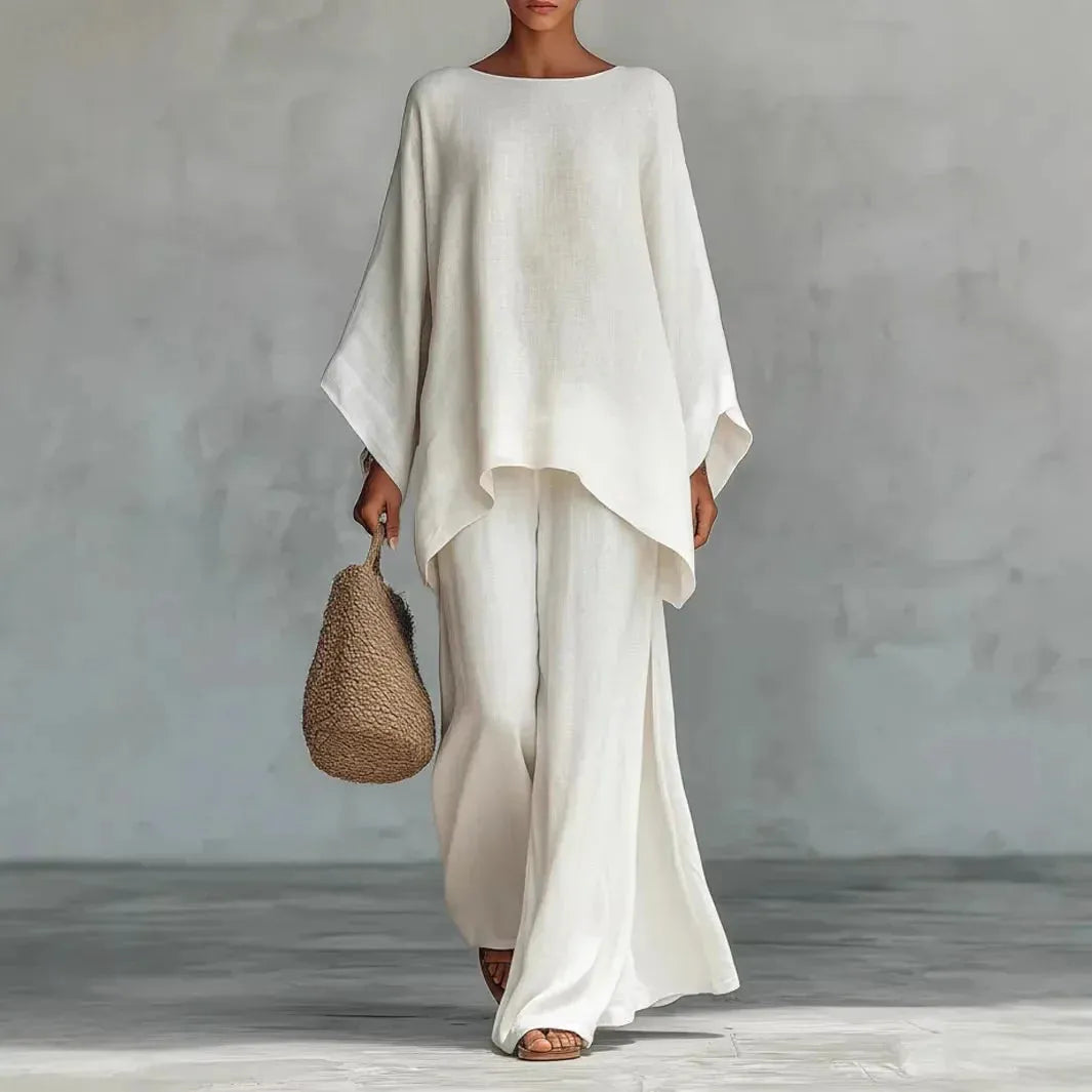 Evangeline Women's Linen Asymmetric Wide Leg Pants Set