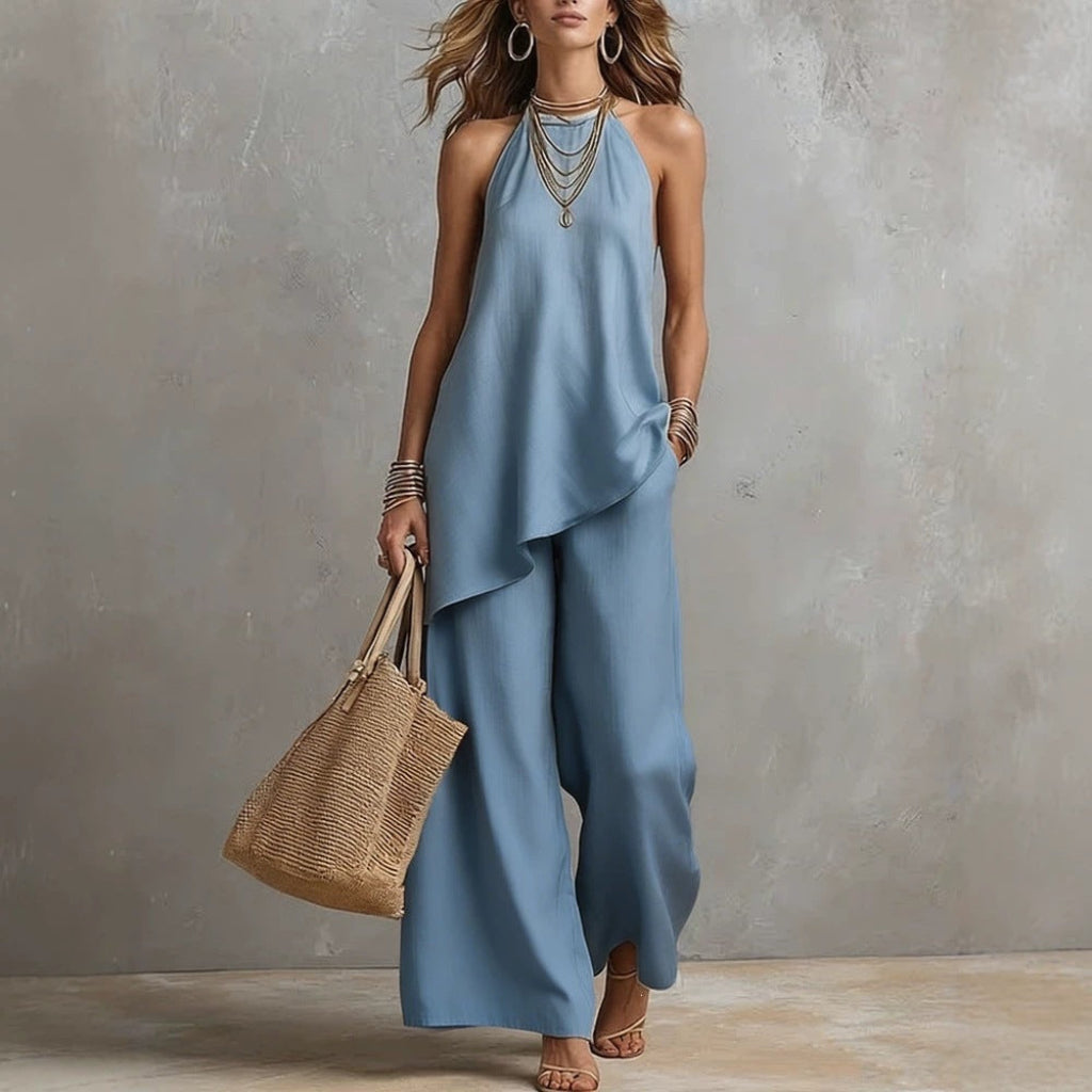 Sleeveless Suits Casual Crew Neck Vest And Long Pants Set Two Piece Lounge Outfit For Women