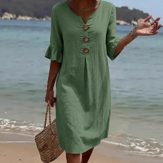 Women's Casual Solid Color V-Neck Beach Dress