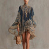 Women's Retro High Neck Flowy Dress