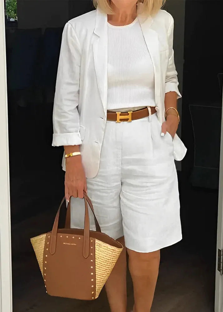 Floriane Women's Blazer and Shorts Set with Belt