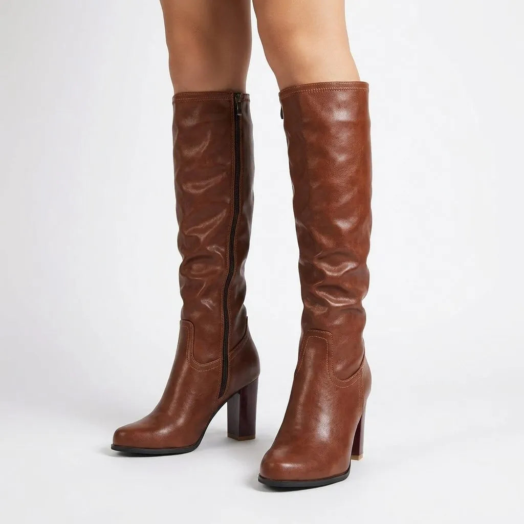 Garance Women's Block Heel Round Toe Knee High Boots