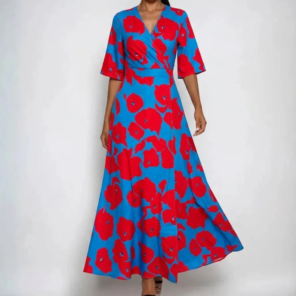 Greta Women's V-Neck Belted Floral Maxi Dress