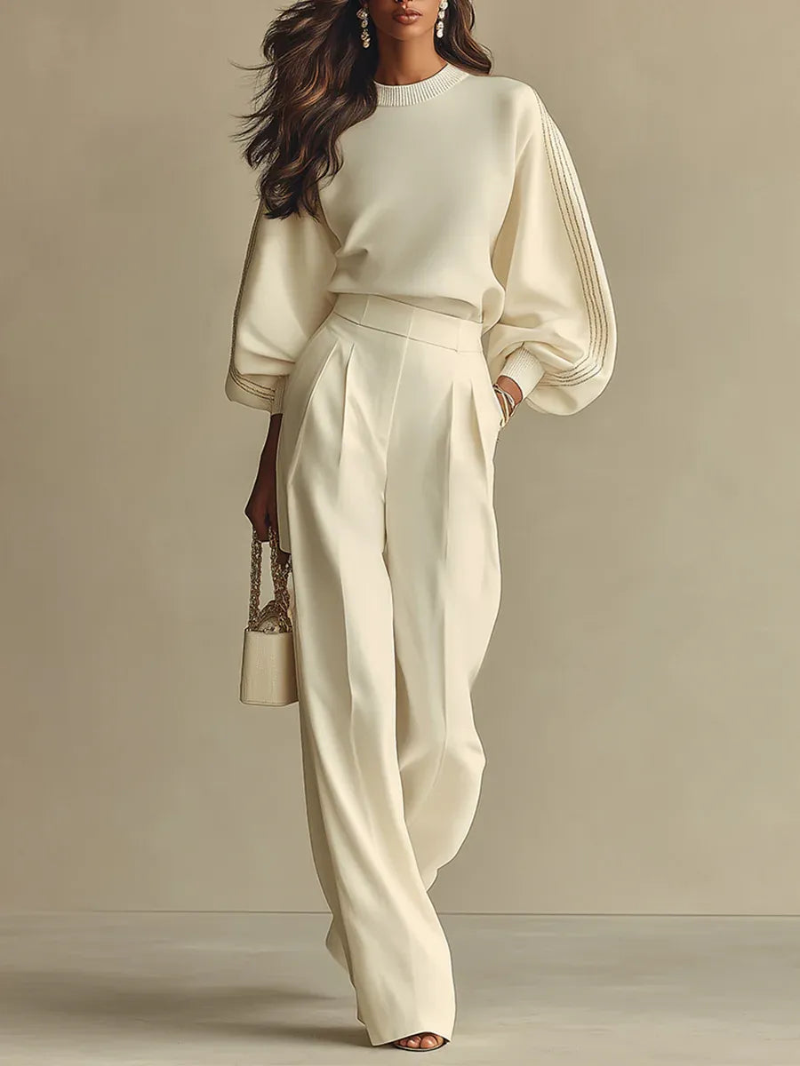 Hannah Women's Ribbed Knit Wide Leg Pants Set