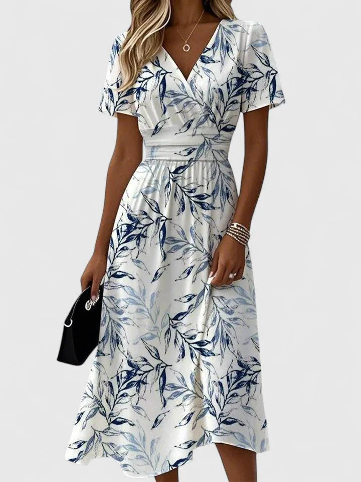 Hannah Women's Wrap V-Neck Midi Dress with Short Sleeves
