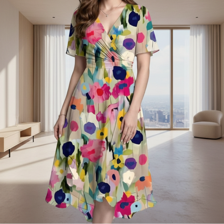 Women’s Stylish Floral Ruched Midi Dress