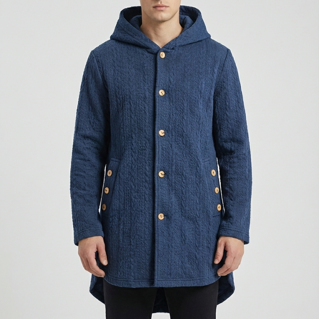 Hooded Button-Front Textured Coat