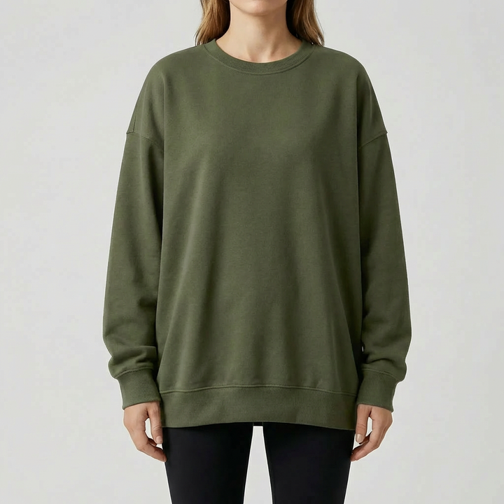 Oversized Drop-Shoulder Crew Neck Sweater for Women