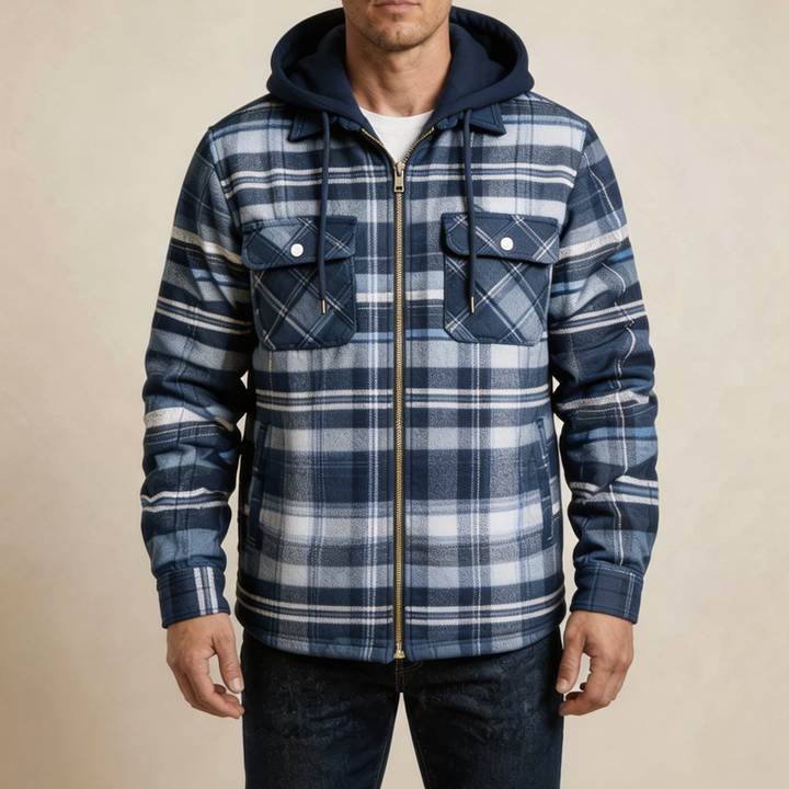Hooded Plaid Shirt Jacket For Men