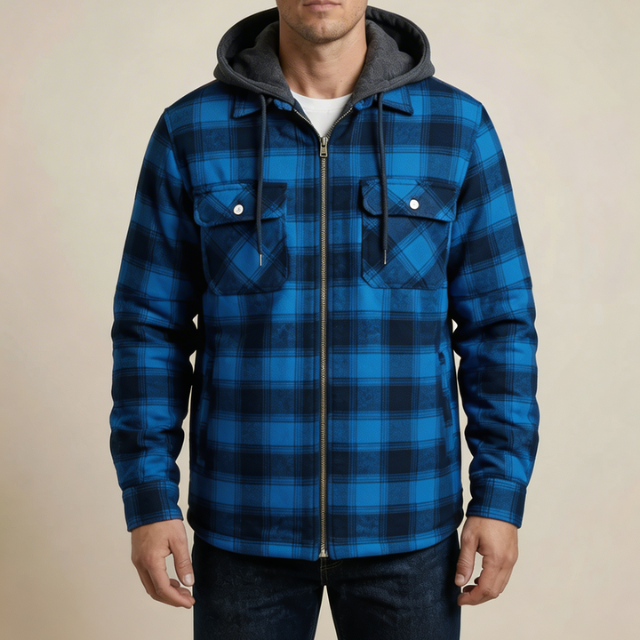 Hooded Plaid Shirt Jacket For Men
