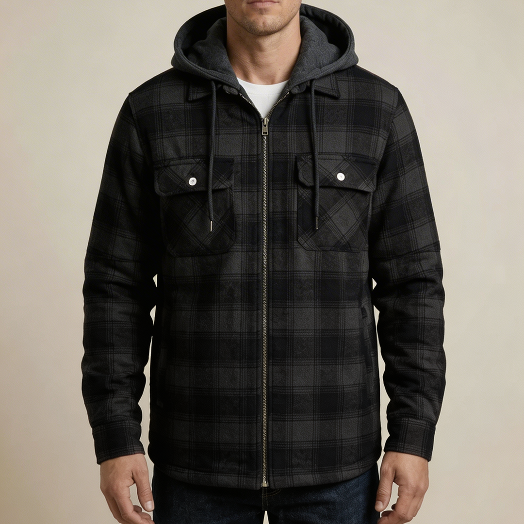 Hooded Plaid Shirt Jacket For Men