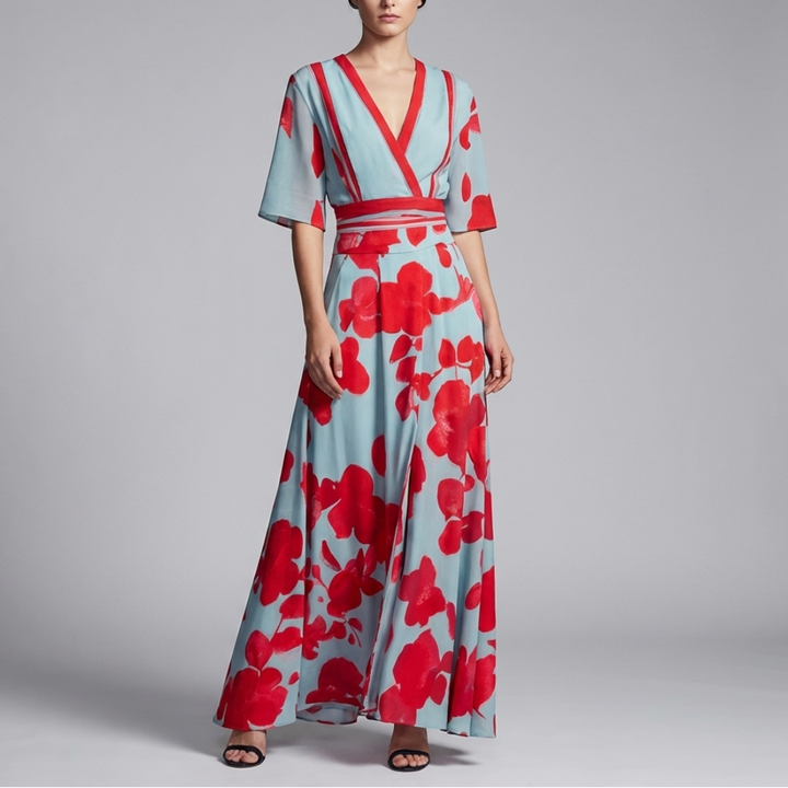 Women’s Long Floral V‑Neck Dress