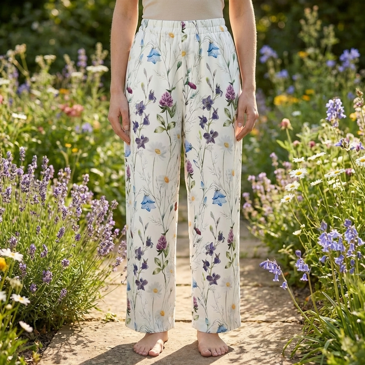 Floral Print Straight-Leg Casual Pants