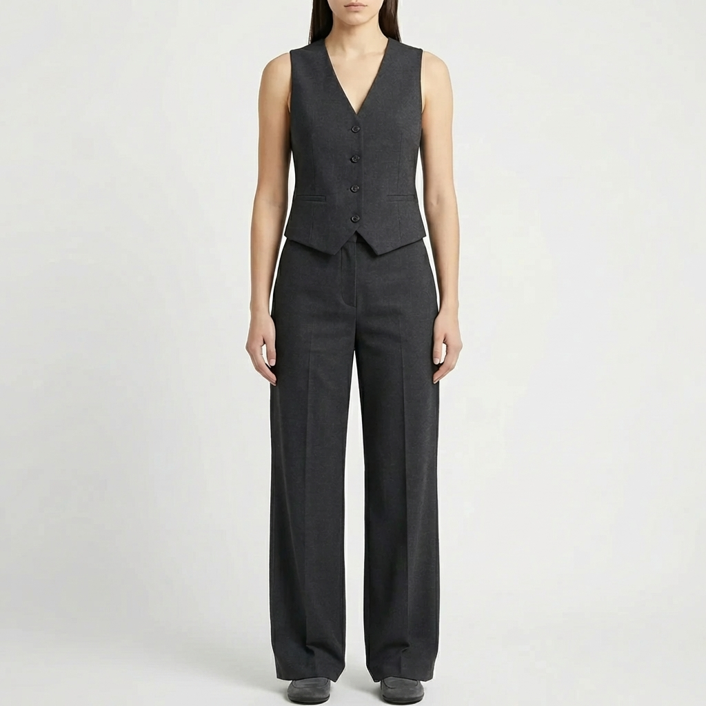 Sleeveless Vest And Wide-Leg Pants Set