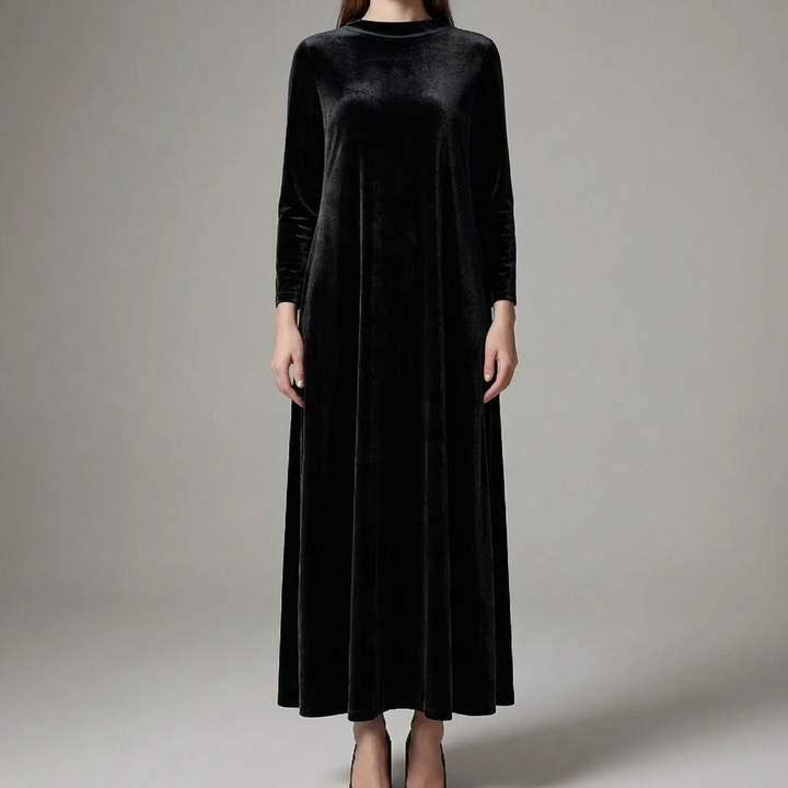 Women's Long-Sleeve Velvet-Effect Maxi Dress