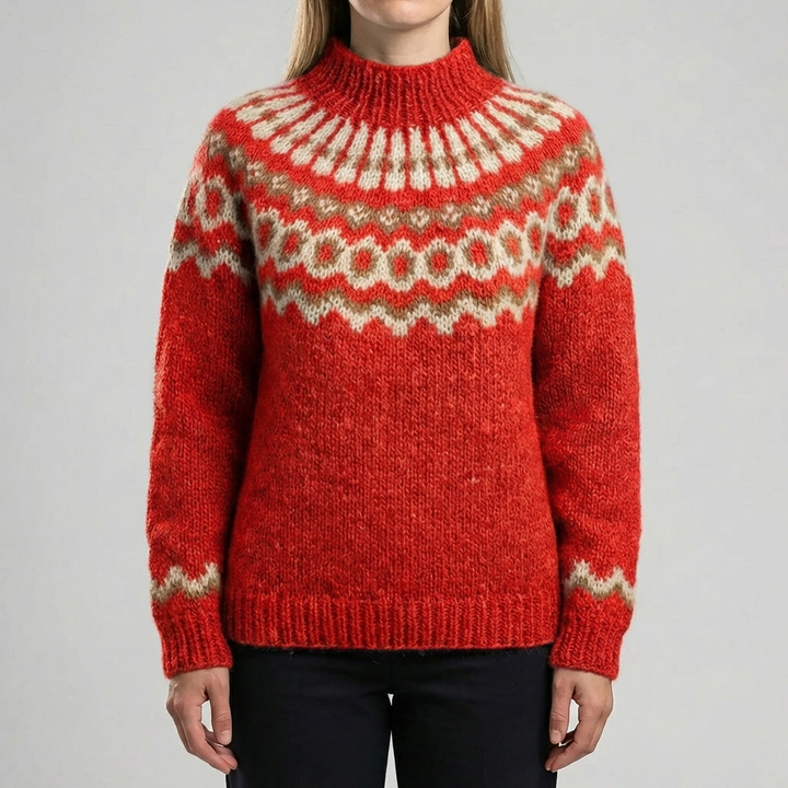 Nordic Fair Isle Patterned Pullover Sweater for Women