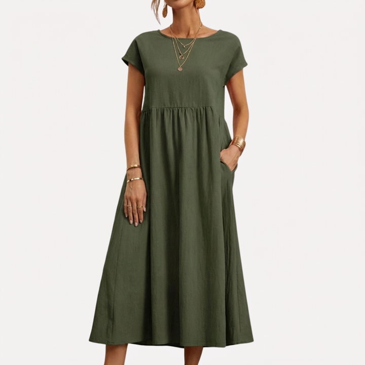 Vintage Cotton O-Neck Dress for Women