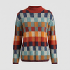 High-Neck Colorblock Knit Sweater for Women