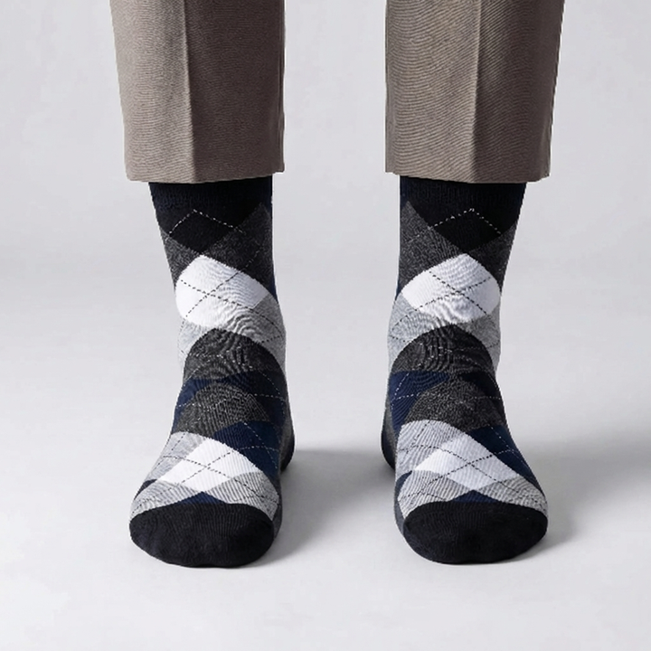 Classic Checked Pattern Crew Socks for Men