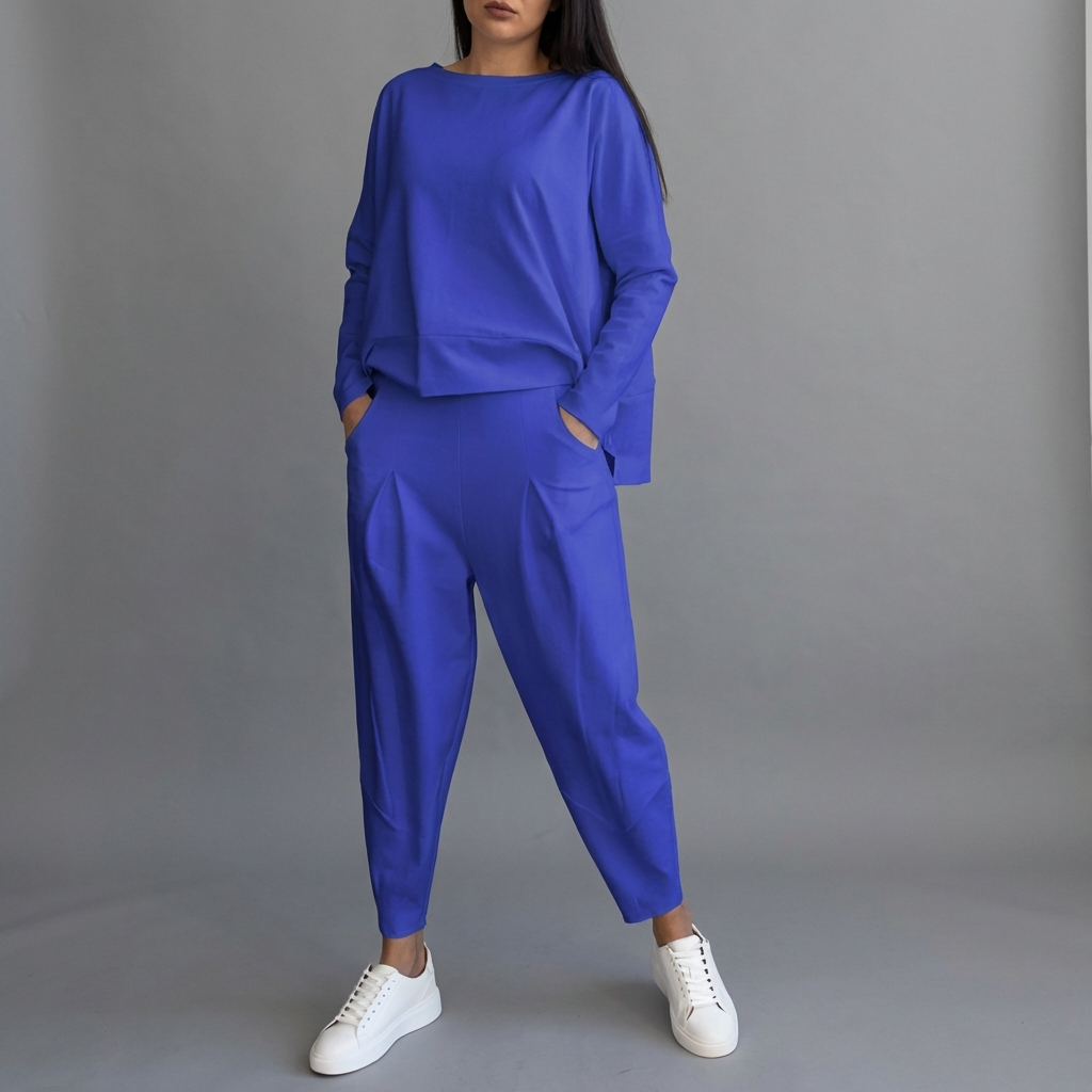 Two-Piece Leisure Suit with Round Neck and Long Sleeves