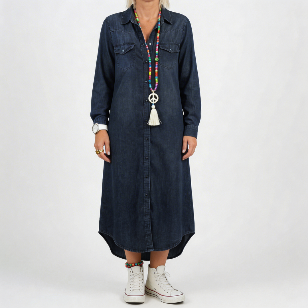 Long-Sleeve Button-Down Denim Dress