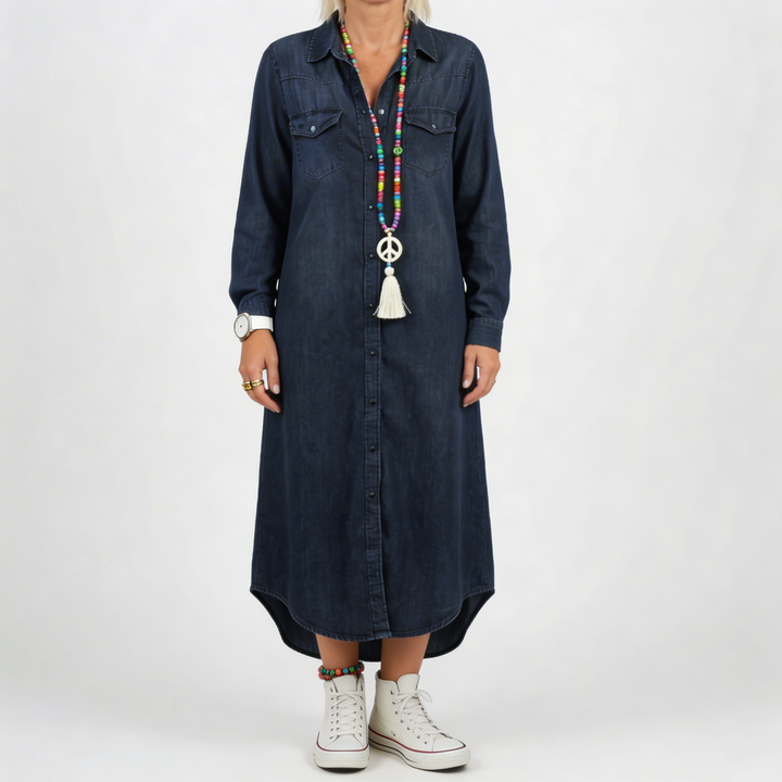 Long-Sleeve Button-Down Denim Dress