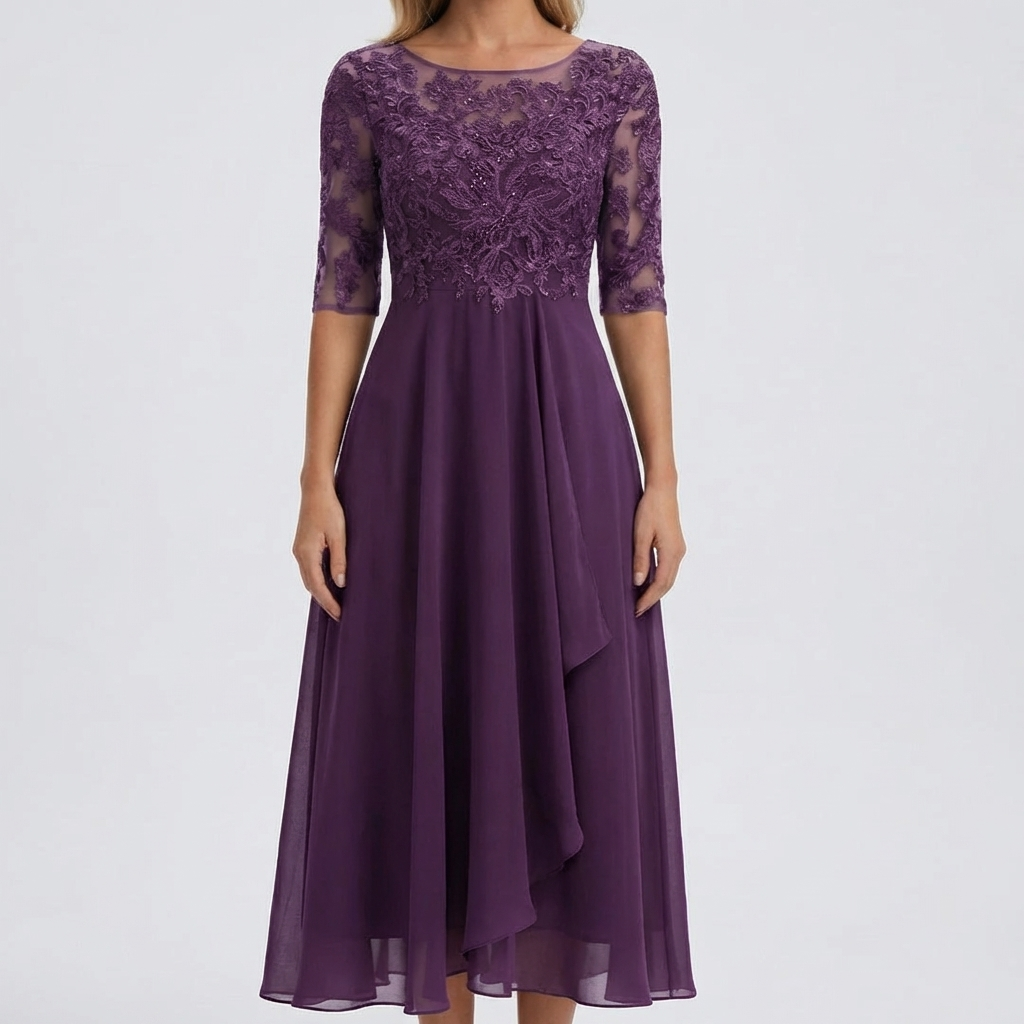 Midi-Length Lace Bodice Dress