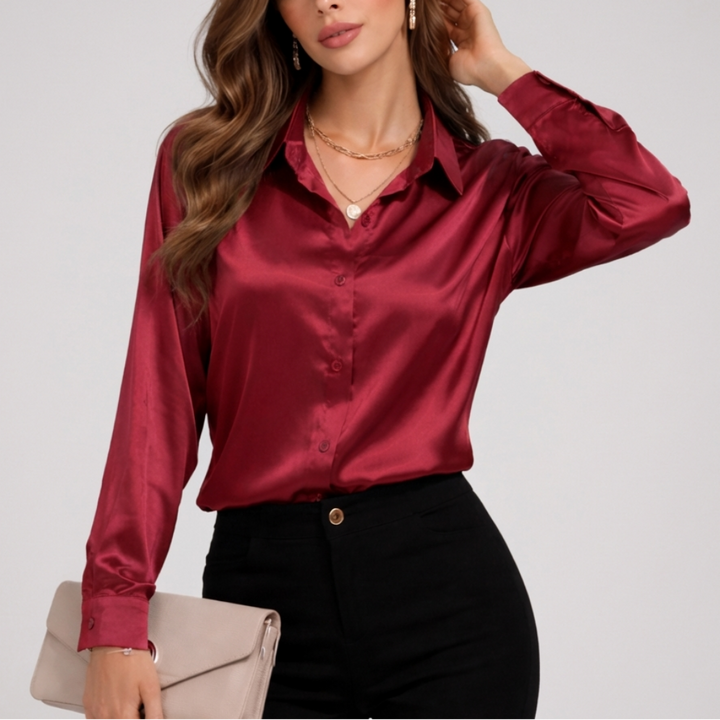 Women's Satin Loose Fit Long Sleeve Blouse
