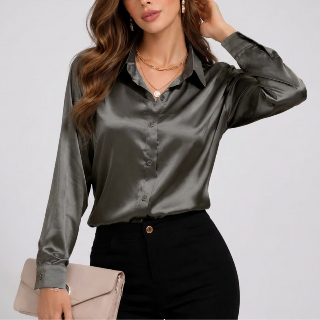 Women's Satin Loose Fit Long Sleeve Blouse