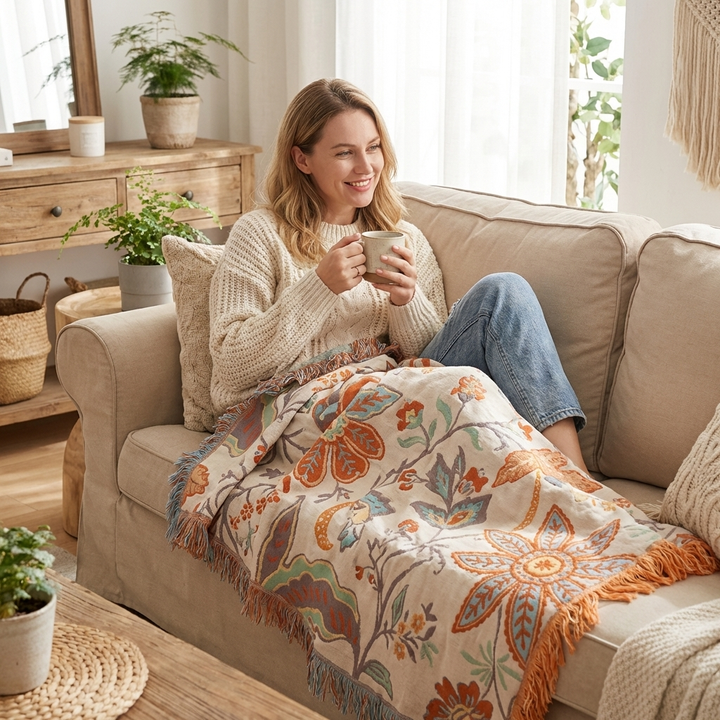 Cozy Floral Throw Blanket floral Boho