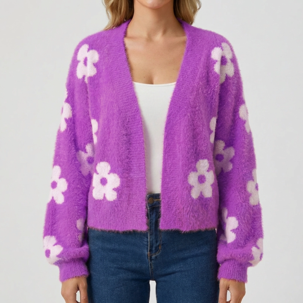 Open-Front Floral Cardigan Sweater for Women