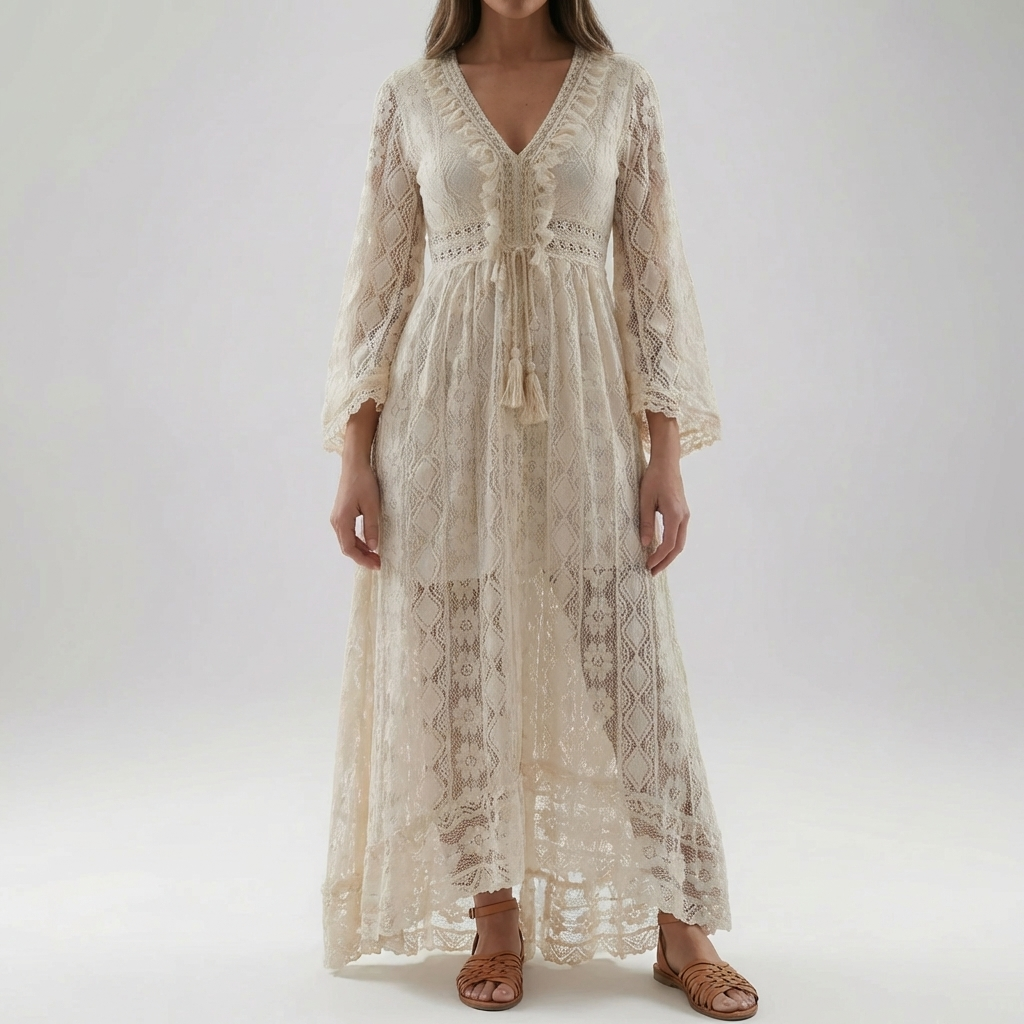 Lace Maxi Dress With Flared Sleeves