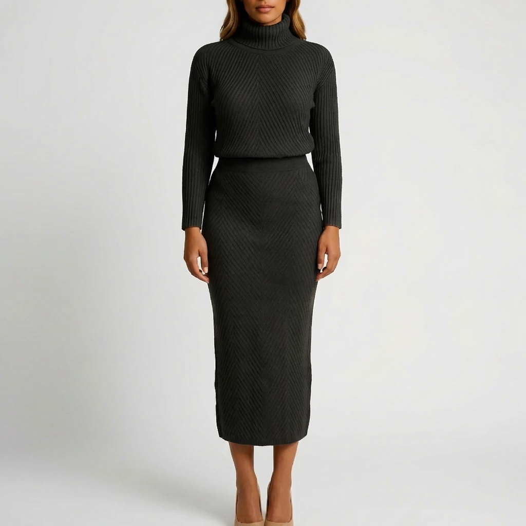 Long-Sleeve Turtleneck Midi Dress