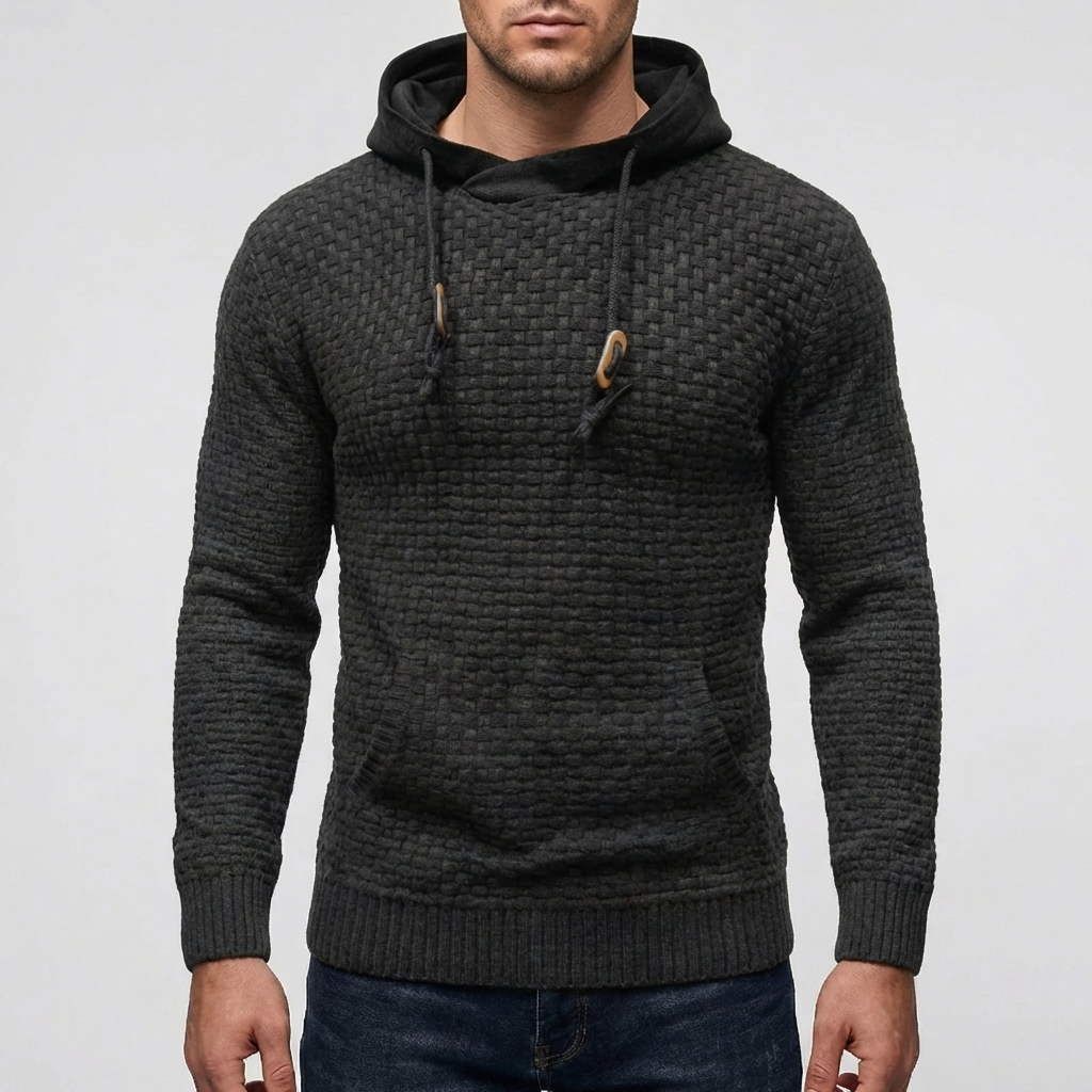Pullover Hoodie Jacket for Men With Waffle Texture
