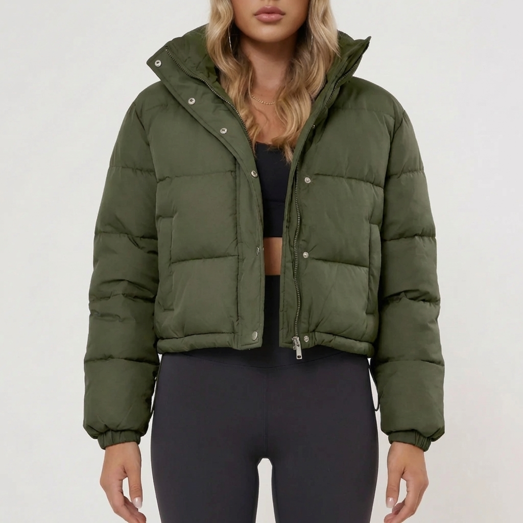 Cropped Hooded Puffer Jacket For Women