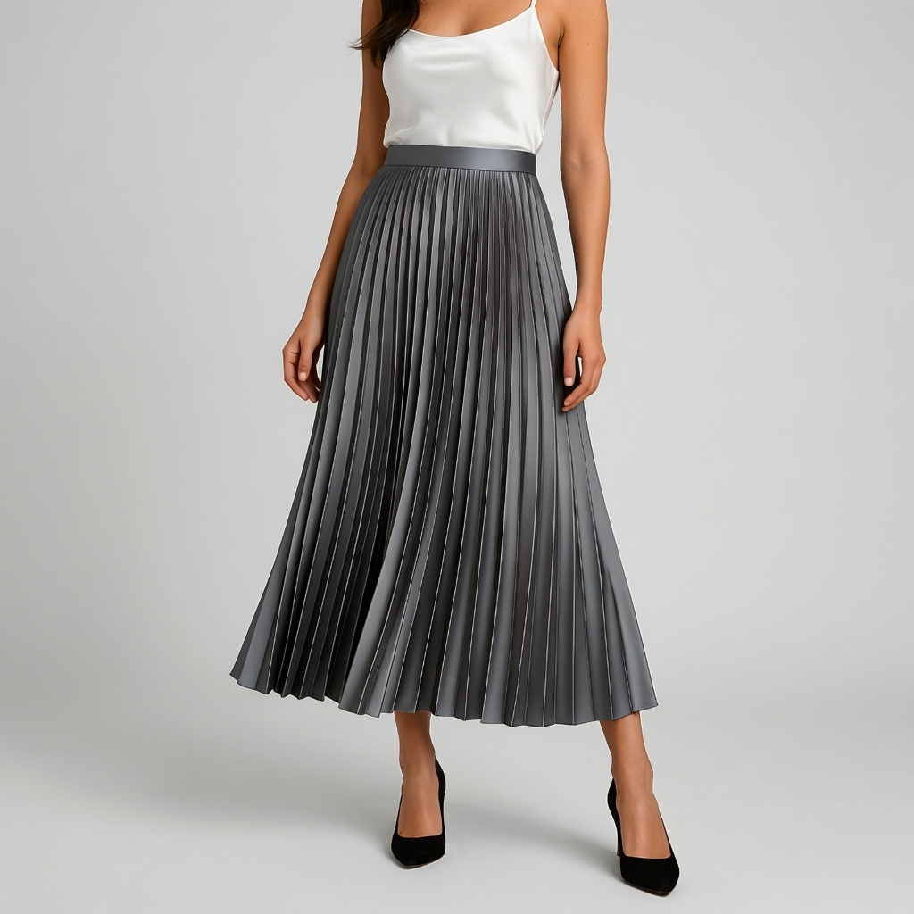 Satin Pleated High-Waist Skirt for Women