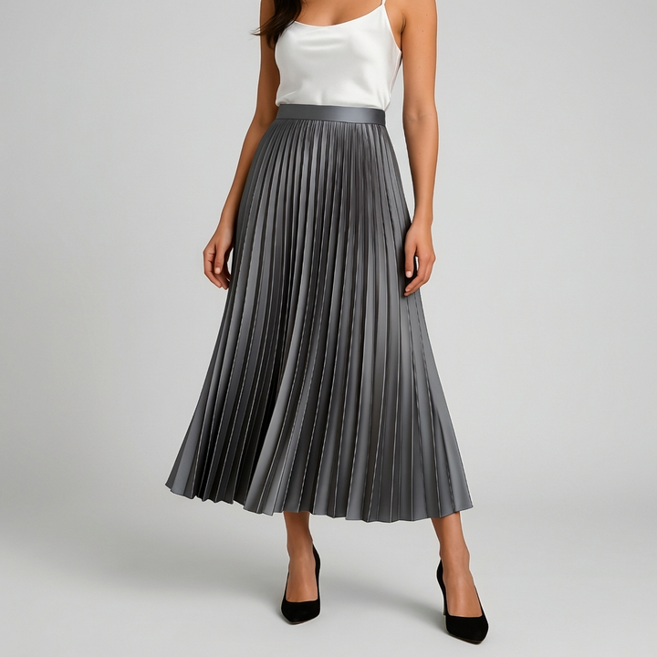 Satin Pleated High-Waist Skirt for Women