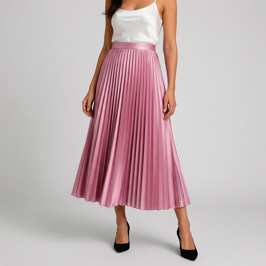 Satin Pleated High-Waist Skirt for Women