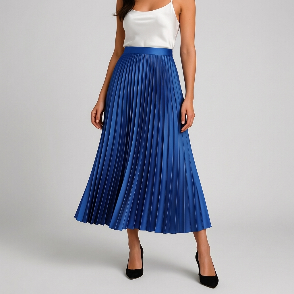 Satin Pleated High-Waist Skirt for Women