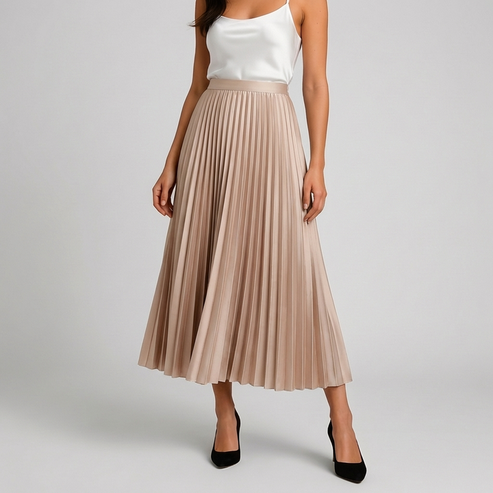 Satin Pleated High-Waist Skirt for Women