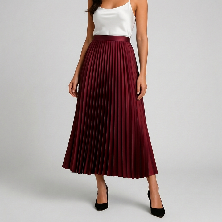 Satin Pleated High-Waist Skirt for Women