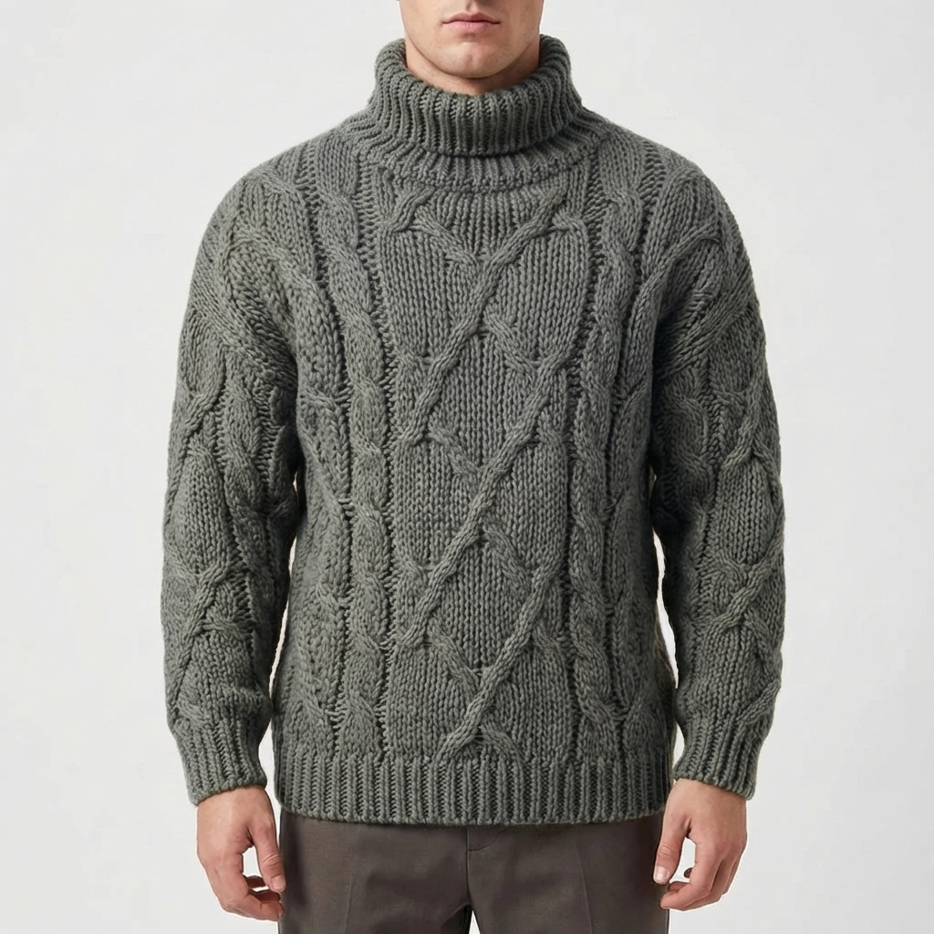 Cable Knit Turtleneck Pullover Sweater for Men
