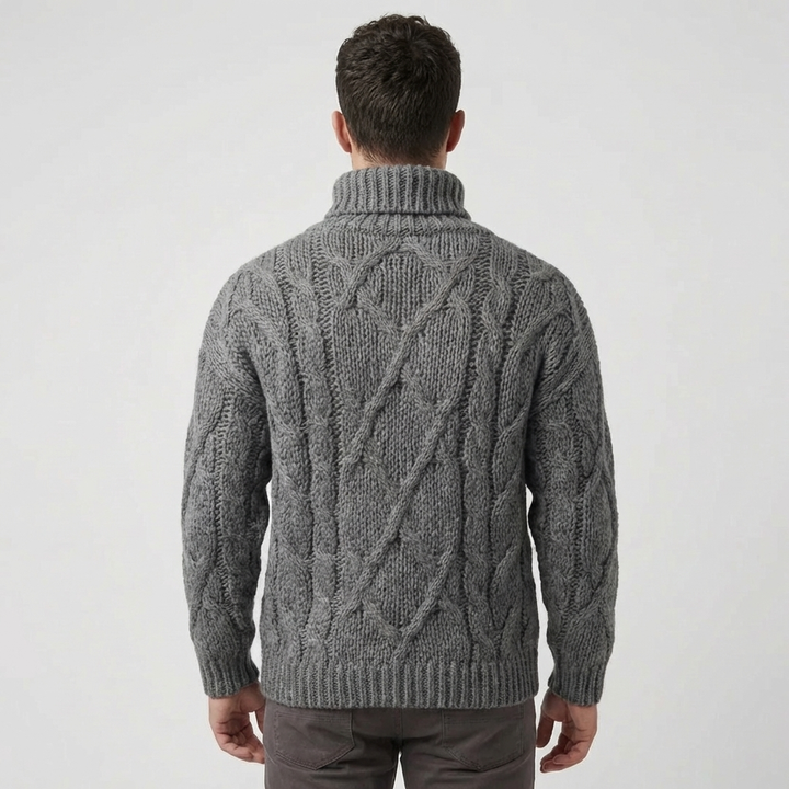 Cable Knit Turtleneck Pullover Sweater for Men