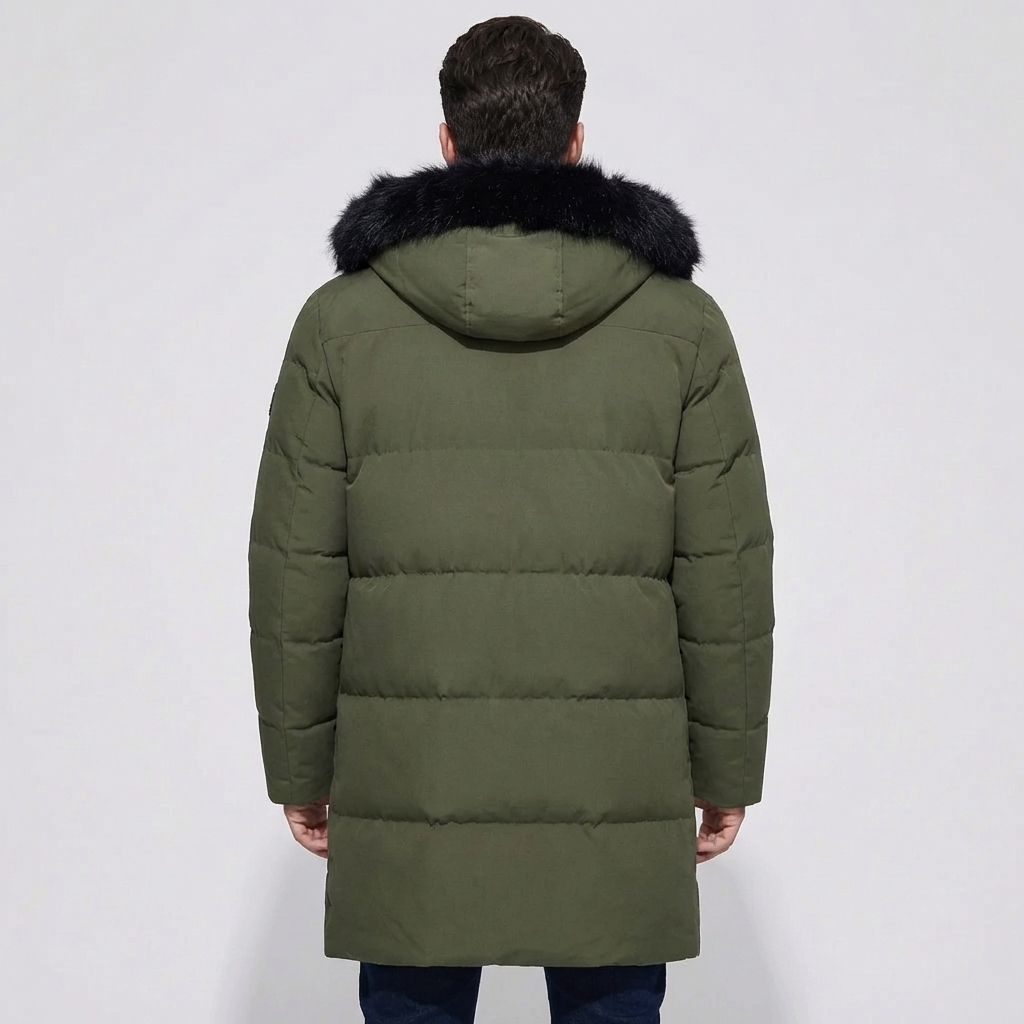 Long Quilted Hooded Jacket For Men