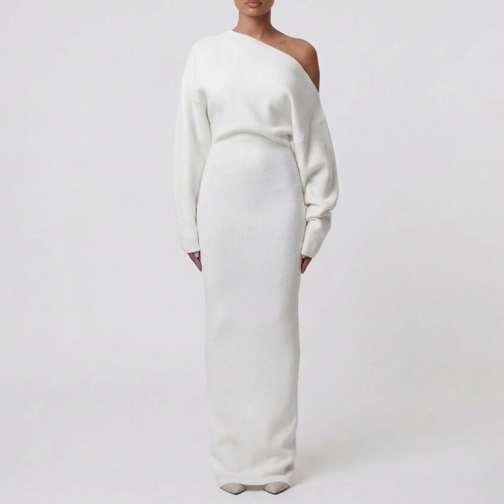 Off-Shoulder Long Knit Dress