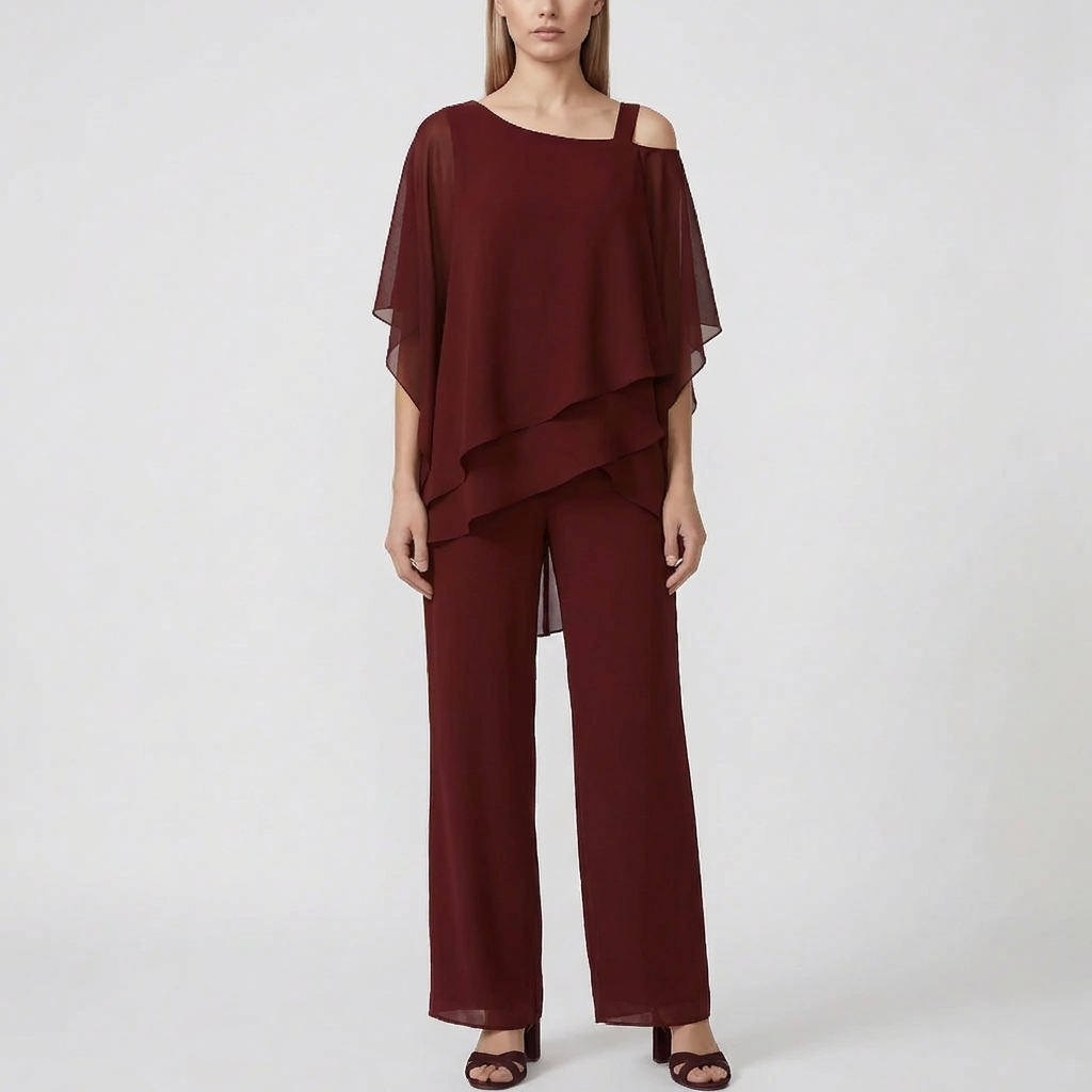 Cold-Shoulder Wide-Leg Formal Jumpsuit